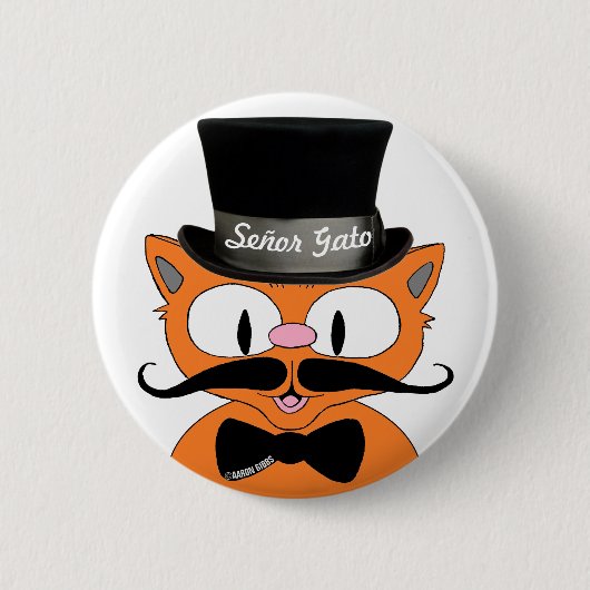 Señor Gato™ Schnurrbart Oberhut und Fliege Katze Button (Vorderseite)