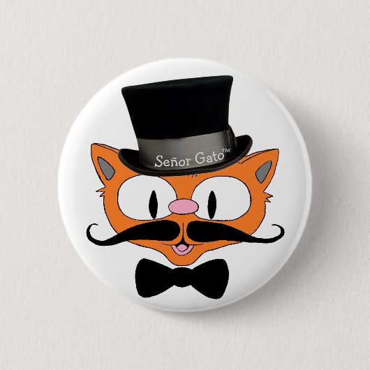 Señor Gato™ Schnurrbart Zylinder und Fliege Katze Button (Vorderseite)