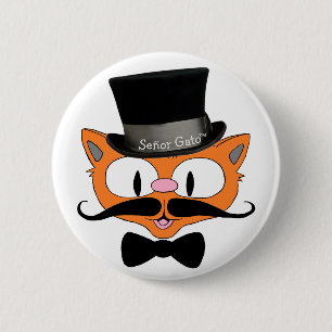 Señor Gato™ Schnurrbart Zylinder und Fliege Katze Button