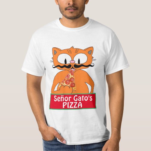 Señor Gato's Pizza Handlebar Mustache Cat T-Shirt (Vorderseite)