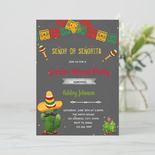 Señor oder Señorita Genderbericht Einladung (Stehend Vorderseite)