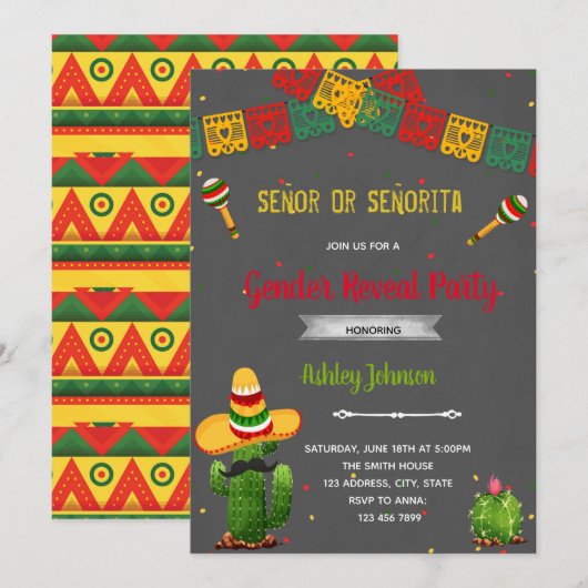 Señor oder Señorita Genderbericht Einladung (Vorne/Hinten)