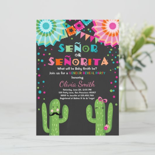 Señor oder Señorita Geschlecht Einladung Fiesta (Stehend Vorderseite)
