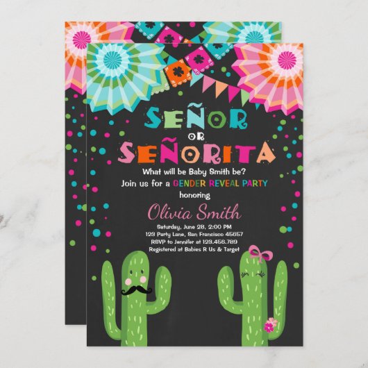 Señor oder Señorita Geschlecht Einladung Fiesta (Vorne/Hinten)
