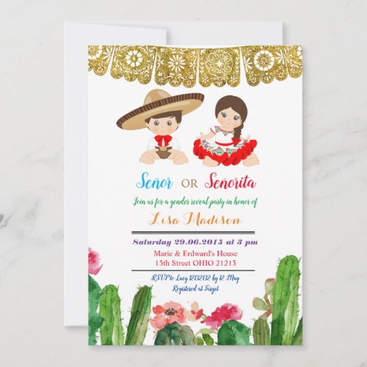 Señor oder Señorita Geschlecht Einladung Fiesta (Vorderseite)