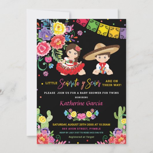 Senor Twins Baby Dusche Einladung (Vorderseite)