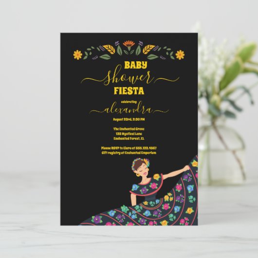 Senorita Fiesta Baby Shower Mexican Floral Einladung (Stehend Vorderseite)