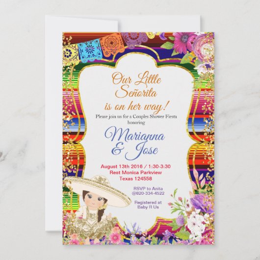 Senorita Fiesta Couple Shower Gold Einladung (Vorderseite)