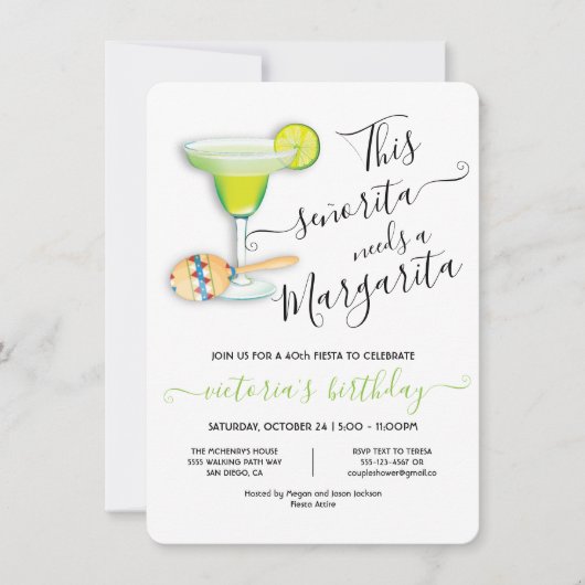 Señorita Margarita Mexican Fiesta Birthday Einladung (Vorderseite)