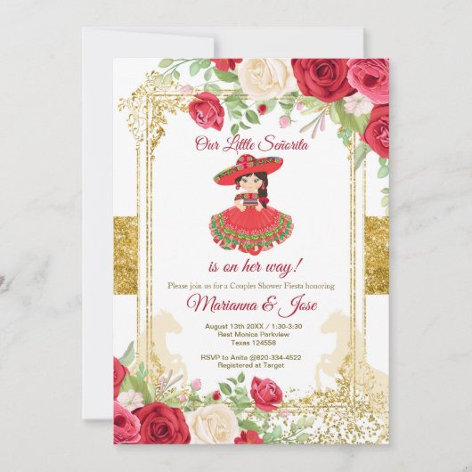 Senorita Rote Rosen Fiesta Couple Dusche Einladung (Vorderseite)