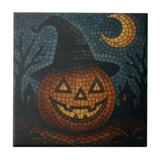Sensational Mosaic Pumpkin Halloween Fliese (Vorderseite)