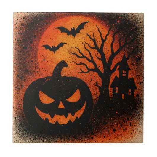 Sensational Spray Art Pumpkin Halloween Fliese (Vorderseite)