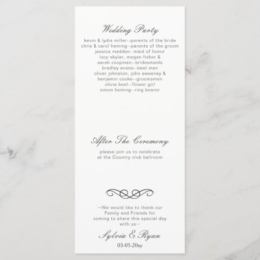 Sensationelle Hochzeitsprogramme Programm (Rückseite)