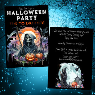 Sensemann-Kürbisse und Friedhofs-Halloweenparty Einladung