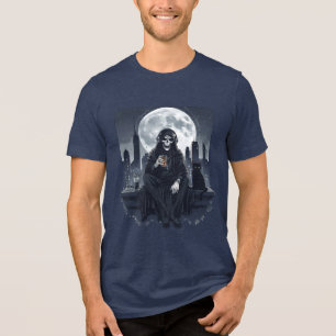 Sensenmann auf dem Dach beim Halloween-Chill Tri-Blend Shirt