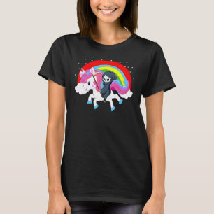 Sensenmann auf einem Einhorn Regenbogen Todesengel T-Shirt