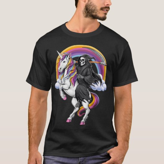 Sensenmann auf Einhorn reitend T-Shirt (Vorderseite)