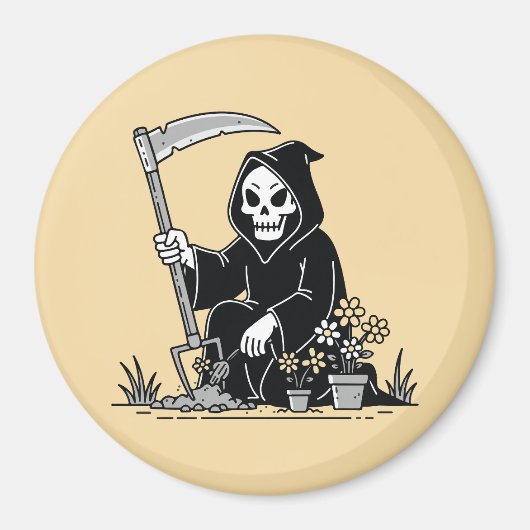 Sensenmann beim Gärtnern von Blumen Magnet (Vorne)