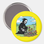 Sensenmann bewässert Blumen Magnet (Vorderseite/Rückseite)