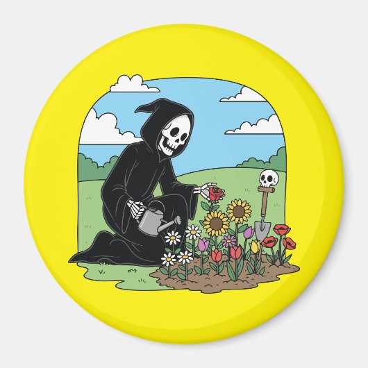Sensenmann bewässert Blumen Magnet (Vorne)