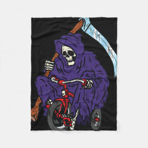 Sensenmann fährt Fahrrad Halloween Grusel Skelett Fleecedecke