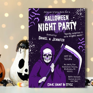 Sensenmann Halloween Nachtparty Lila Gruselig Einladung