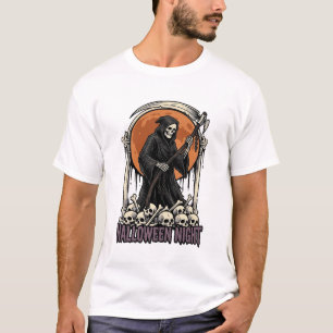 Sensenmann Halloween Vintage Gravur Weißes Hemd T-Shirt