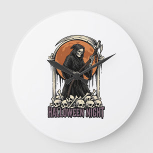 Sensenmann Halloween Vintage Gravur Weißes T-Shirt Große Wanduhr