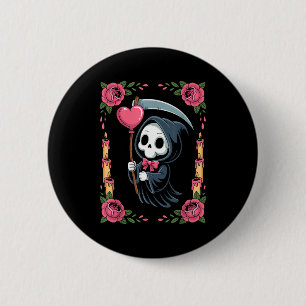 Sensenmann-Herz-Ballon-Rosenkerze Grusel-Goth Button