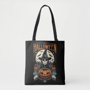 Sensenmann Hexe Kürbis Halloween Friedhof Tasche