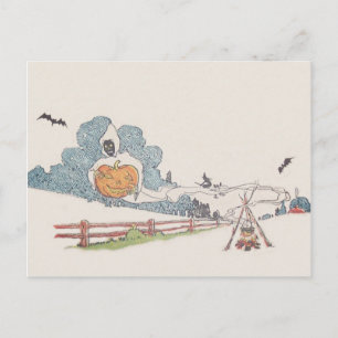 Sensenmann Jack O' Lantern Fledermaus Lagerfeuer Postkarte