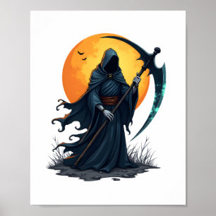 Sensenmann mit Sense – Gruseliges Halloween-Shirt Poster