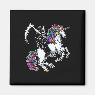 Sensenmann reitet Einhorn Regenbogen Skelett Hallo Magnet