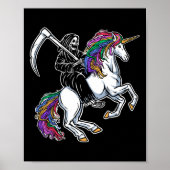 Sensenmann Riding Unicorn Regenbogen Skelett Hallo Poster (Vorne)