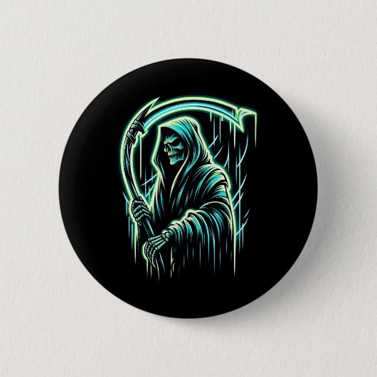Sensenmann Skelett Schädel Cool Halloween Heavy Me Button (Vorderseite)
