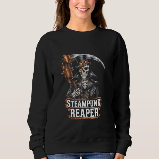 Sensenmann Steampunk Todesgott Zahnräder Zylinder Sweatshirt (Vorderseite)