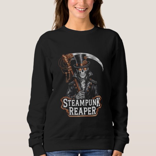 Sensenmann Steampunk Todesgott Zahnräder Zylinder Sweatshirt (Vorderseite)