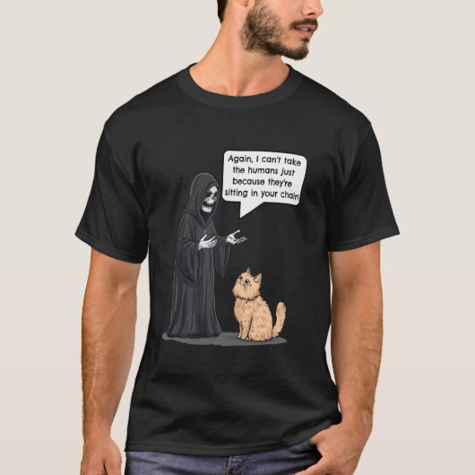 Sensenmann vs. Katze Lustiger Kätzchen-Witz T-Shirt (Vorderseite)