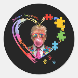 Sensibilisierung für Autismus Funny Trump unterstü Runder Aufkleber