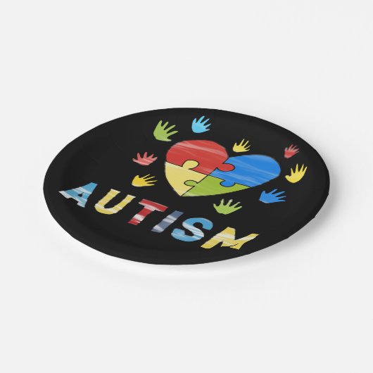 Sensibilisierung für Autismus Pappteller (Schrägansicht)