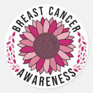 Sensibilisierung für Brustkrebs - Rosa Blume Runder Aufkleber