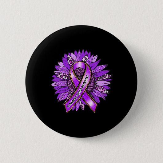 Sensibilisierungsleopard Sonnenblumen Lila Band Button (Vorderseite)