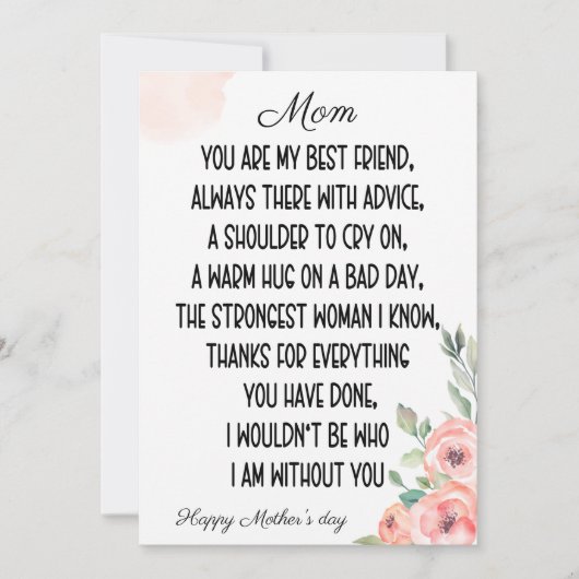Sentimental words For Mama, Happy Mother's Day Einladung (Vorderseite)