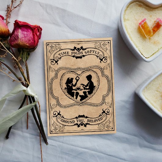 Sentimentales Sepia Vintage Silhouetten-Herz Feiertagskarte