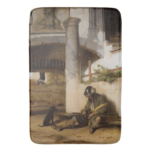 Sentry Guarding a Gate with his Pet Hund Badematte (Vorderseite Vertikal)