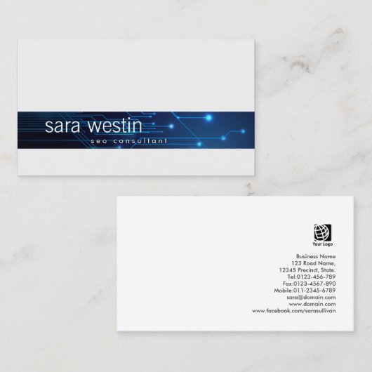SEO Consultant Blue Computer Circuits BusinessCard Visitenkarte (Vorne/Hinten)
