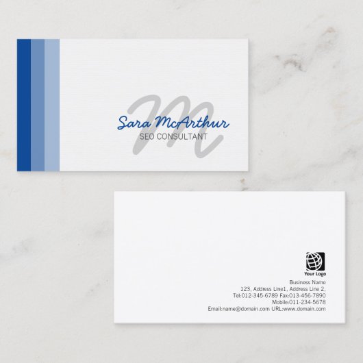 SEO Consultant Internet Skills Cursive Monogram Visitenkarte (Vorne/Hinten)