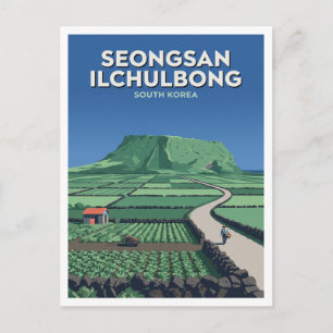 Seongsan Ilchulbong über den östlichen Jeju-Felder Postkarte