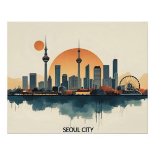 Seoul City Modern Skyline Retro Art Südkorea Poster