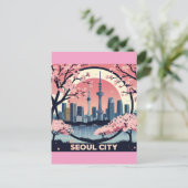 Seoul City Modern Skyline Retro Art Südkorea Postkarte (Stehend Vorderseite)
